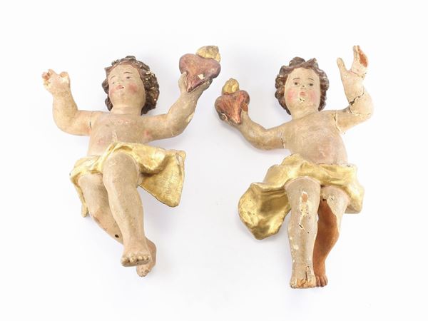 A couple of wooden lacquered sculptures  (19th century)  - Auction House Sale: Furniture and Paintings from Villa Roseto - Florence - III - III - Maison Bibelot - Casa d'Aste Firenze - Milano