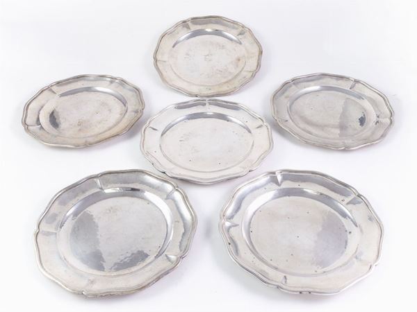 A group of six silver plates