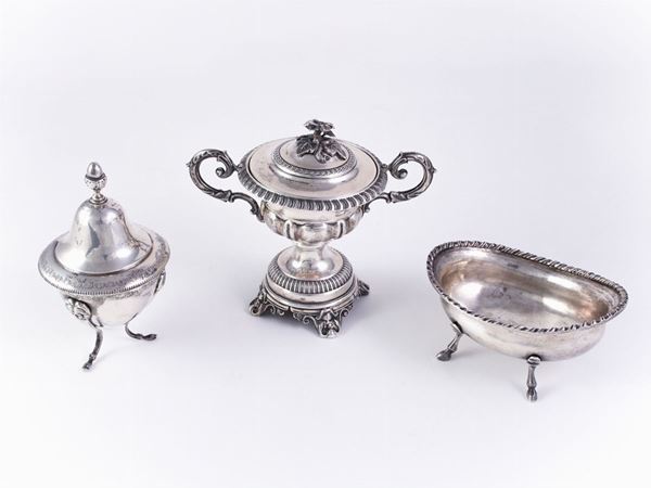 Three silver sugar bowls
