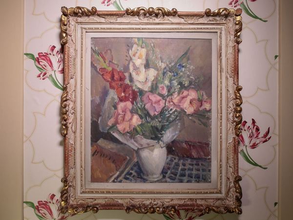Mario Disertori : Flowers in a vase 1949  ((1895-1980))  - Auction House Sale: Furniture and Paintings from Villa Roseto - Florence - I - I - Maison Bibelot - Casa d'Aste Firenze - Milano