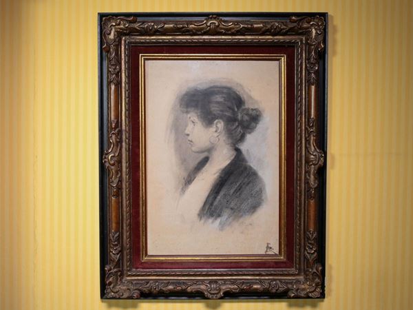 Giacomo Favretto : Portrait of a Woman  ((1900-1978))  - Auction House Sale: Furniture and Paintings from Villa Roseto - Florence - III - III - Maison Bibelot - Casa d'Aste Firenze - Milano