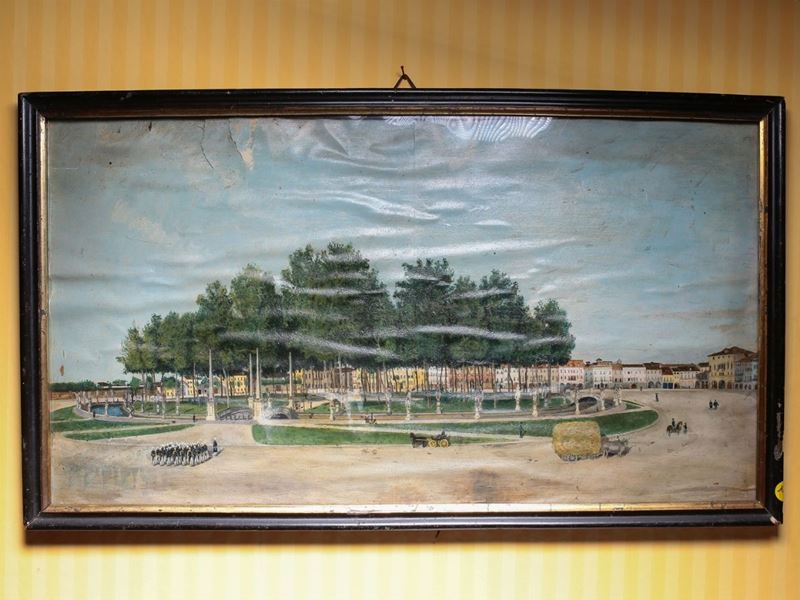 Scuola Veneta del XIX Secolo - Veduta di Prato della Valle con Plotone di Fanti