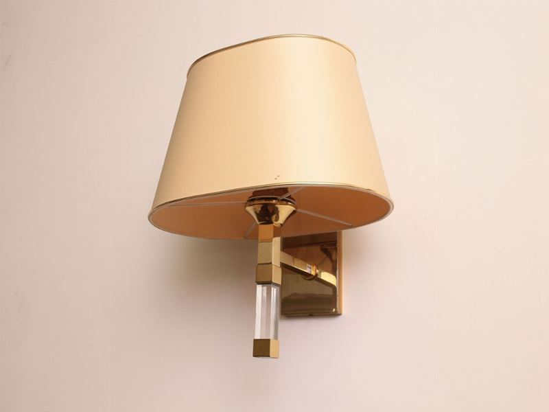 Coppia di Applique in Bronzo Dorato e Plexiglass