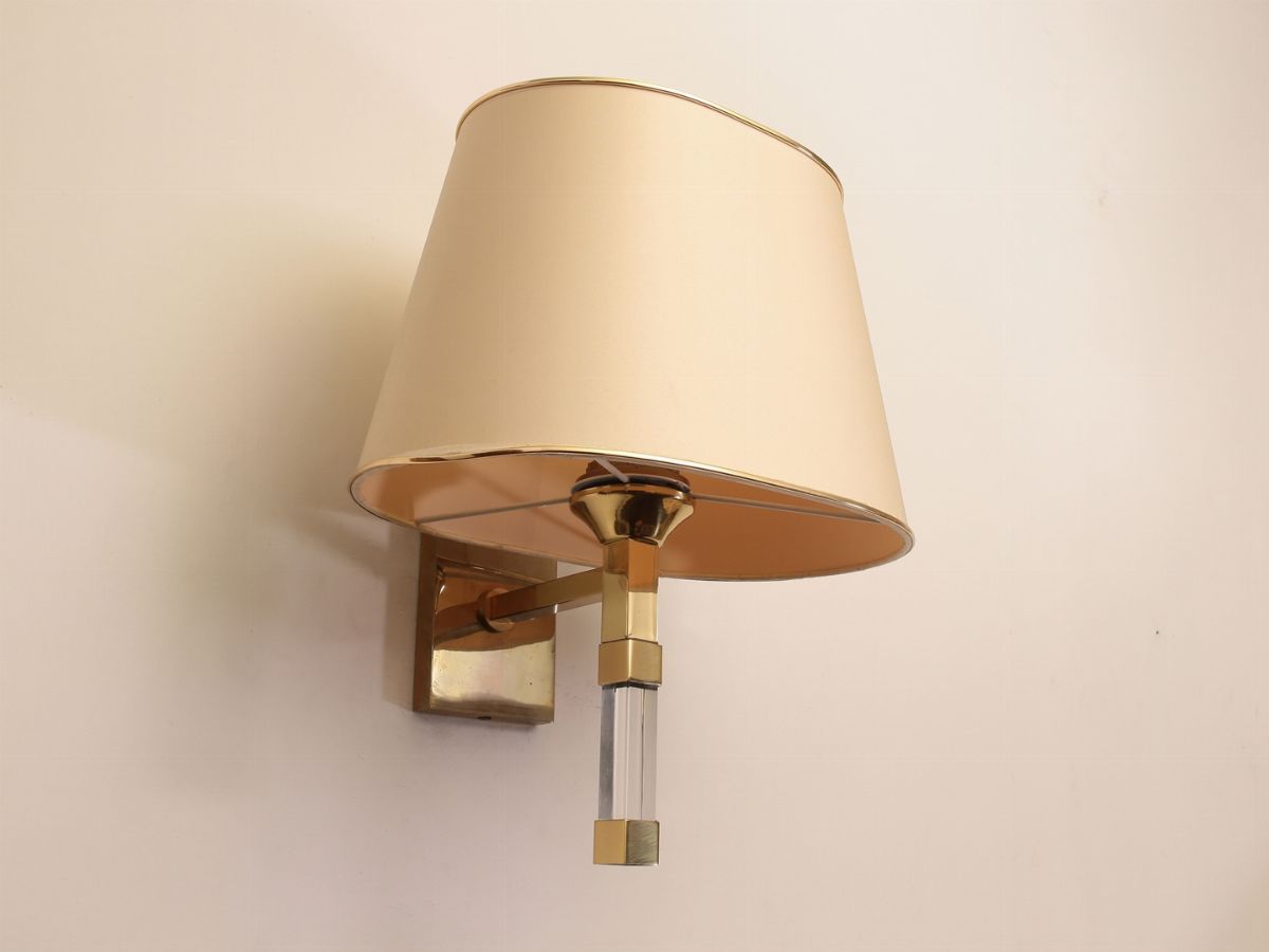 Coppia di Applique in Bronzo Dorato e Plexiglass