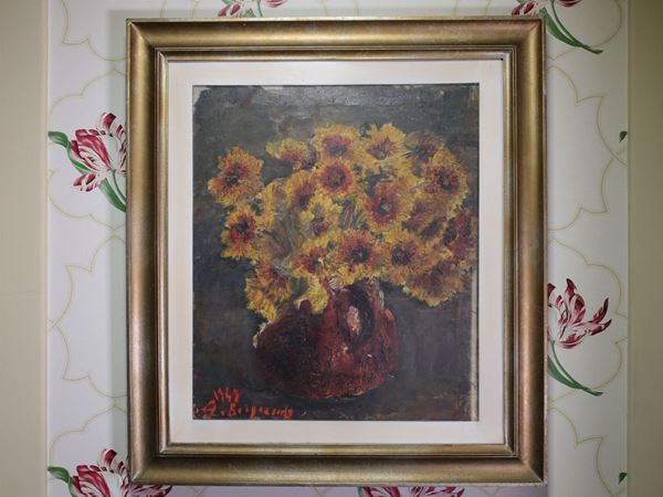 Guido Borgianni : Common sunflowers 1947  ((1915-2011))  - Auction House Sale: Furniture and Paintings from Villa Roseto  - Florence - II - II - Maison Bibelot - Casa d'Aste Firenze - Milano