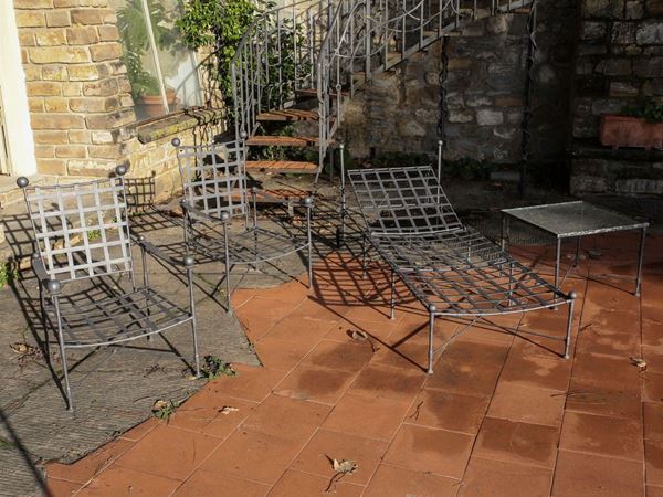 A wrought iron garden set