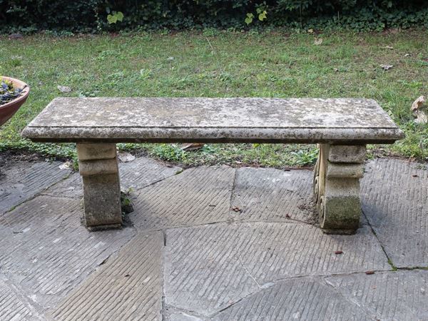 A pair of concrete benches