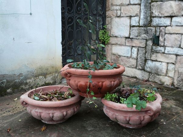 Serie di tre vasi in terracotta, manifattura Francesca Del Re