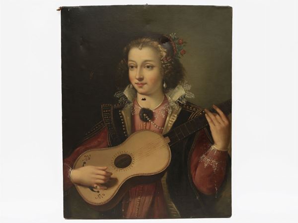 Maniera della pittura rinascimentale, XIX/XX secolo - Ritratto di donna con chitarra