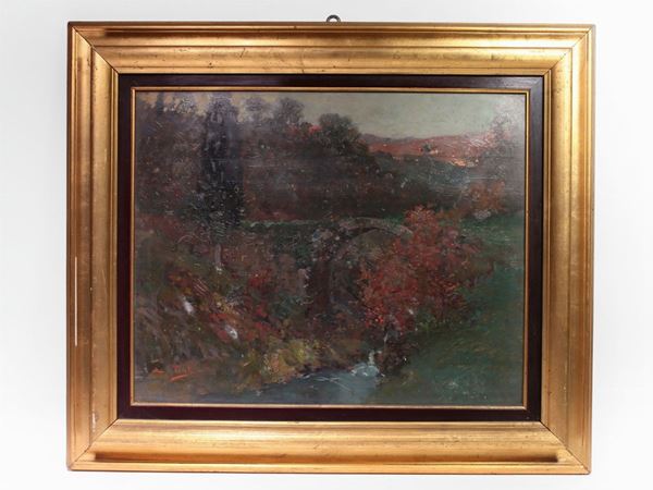 Egidio Tonti : Landscape with bridge  ((1887-c.1922))  - Auction Furniture and Oldmaster painting / Modern and Contemporary Art - I - Maison Bibelot - Casa d'Aste Firenze - Milano