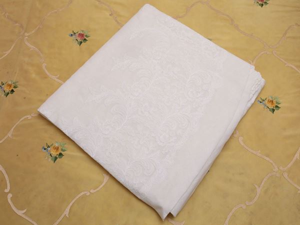 A linen and lace tablecloth, florentine manufacture