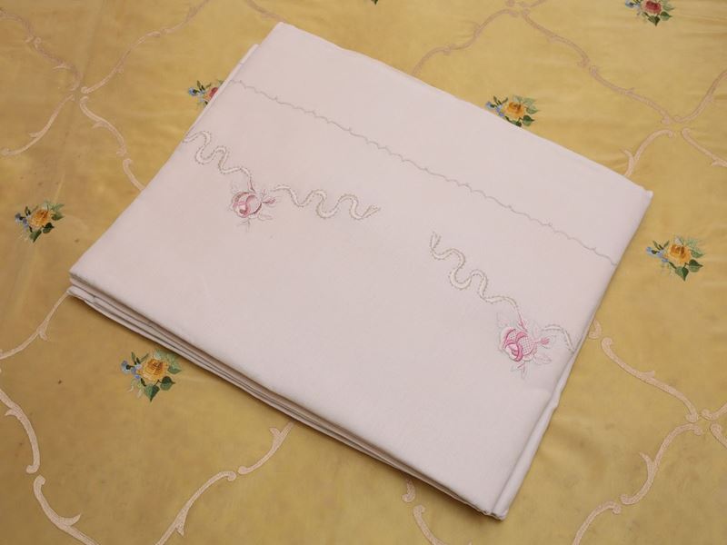 Completo Letto Matrimoniale in Puro Lino Bianco, Artigianato Fiorentino
