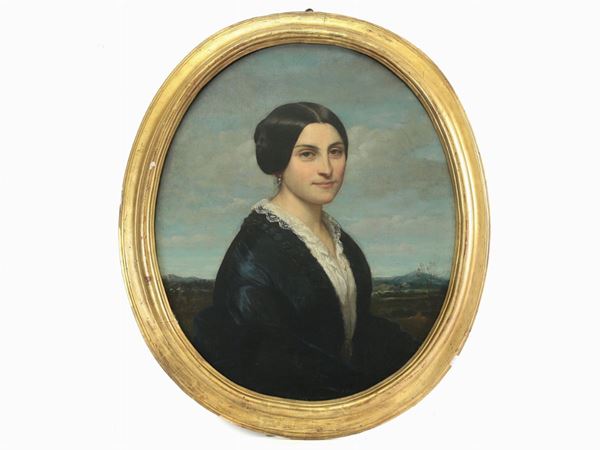 Auguste Charpentier : Portraitof a lady in a landscape  ((1813/15-1880))  - Auction Furniture and Oldmaster painting / Modern and Contemporary Art - I - Maison Bibelot - Casa d'Aste Firenze - Milano