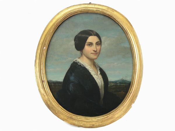 Auguste Charpentier - Portraitof a lady in a landscape