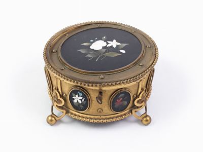 Scatola in Metallo Dorato e Pietra Dura, Manifattura G.torrini