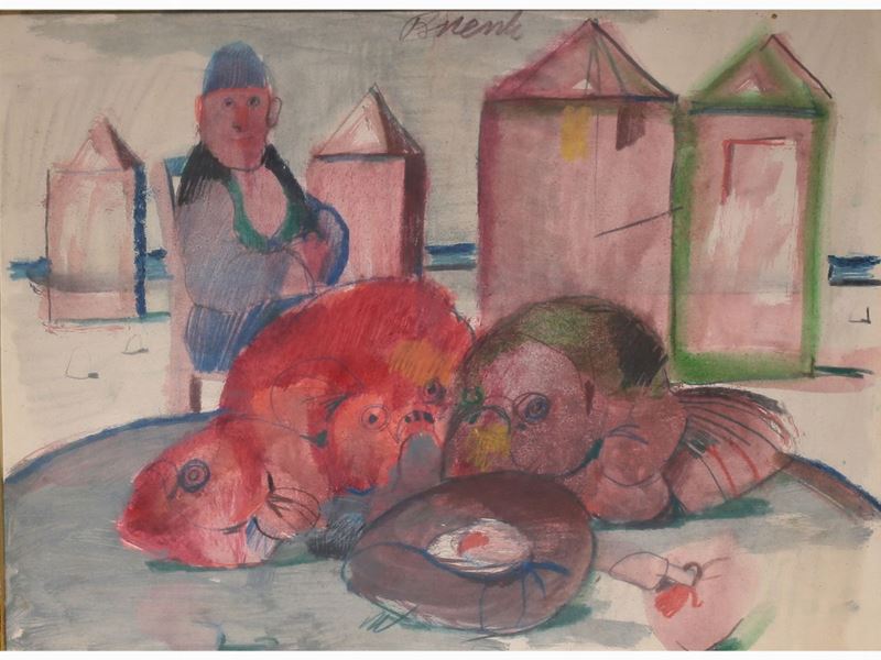 Antonio Possenti - Natura Morta e Figura in un Paesaggio Marino