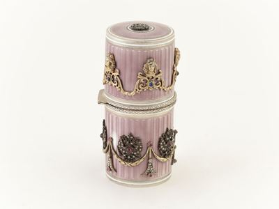 Scatola Portasigarette in Argento e Smalti Rosa Guillochè