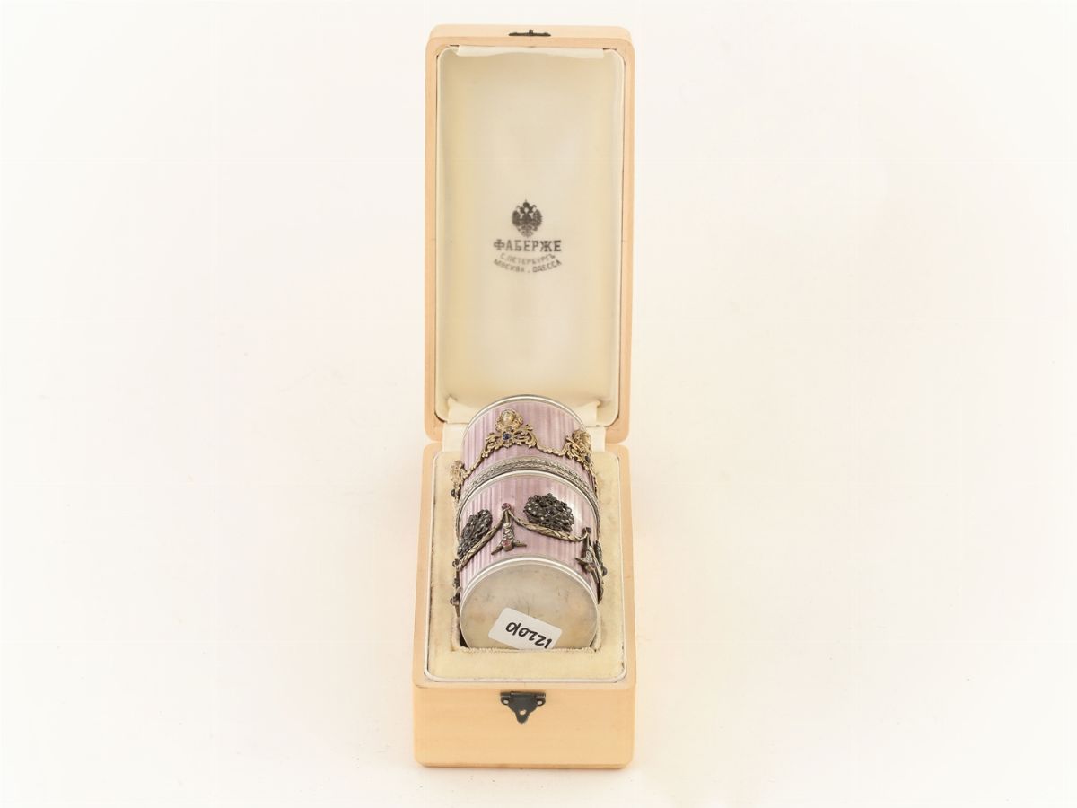 Scatola Portasigarette in Argento e Smalti Rosa Guillochè