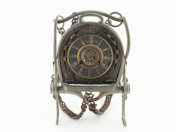 A pewter and other metals carriage clock