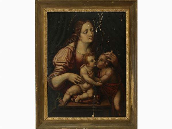 Seguace di Giovanni Pietro Rizzoli detto Giampietrino - Madonna with Child and Saint John the Baptist