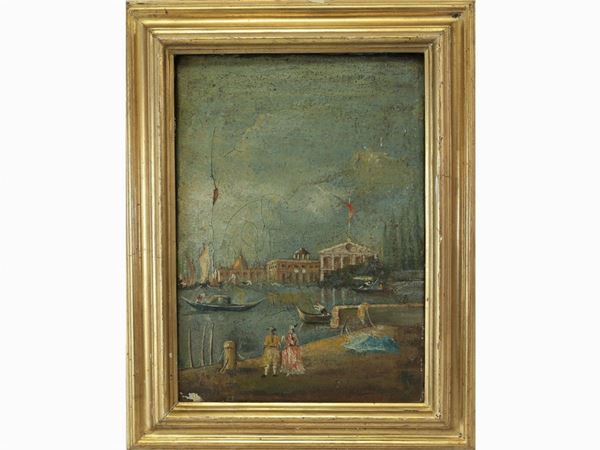 Scuola veneziana del XIX secolo : View of port  - Auction Furniture and Oldmaster painting / Modern and Contemporary Art - I - Maison Bibelot - Casa d'Aste Firenze - Milano