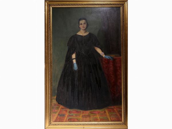 Ritratto di donna in abito nero  (fine del XIX/inizio del XX secolo)  - Asta Arredi e dipinti antichi - Maison Bibelot - Casa d'Aste Firenze - Milano