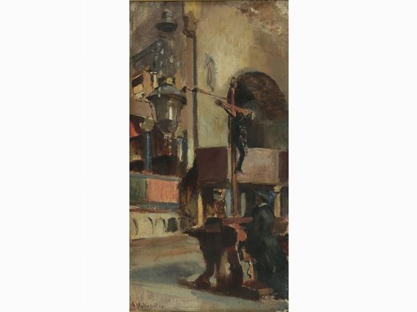 Alphons Hollaender : Interior view of a church  ((1845-1923))  - Auction Furniture and Oldmaster painting / Modern and Contemporary Art - I - Maison Bibelot - Casa d'Aste Firenze - Milano