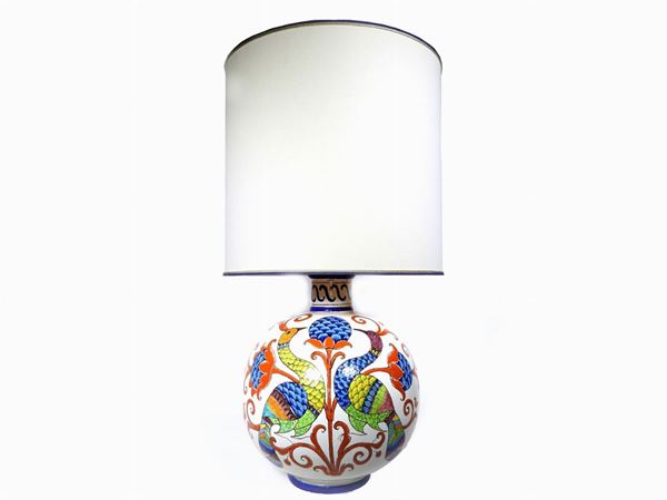 An enamelled terracotta table lamp
