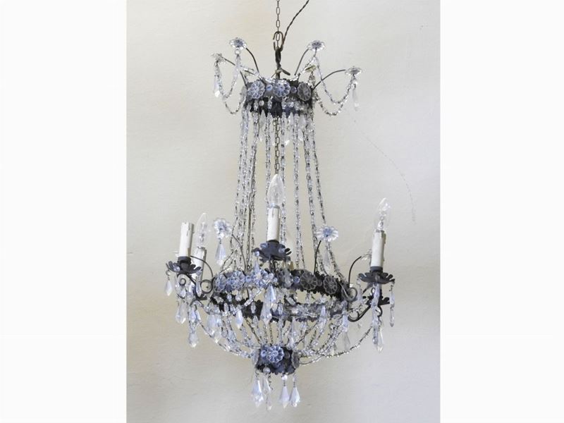 Lampadario a Paniere in Metallo Dorato