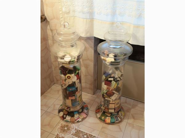 A couple of glass vases