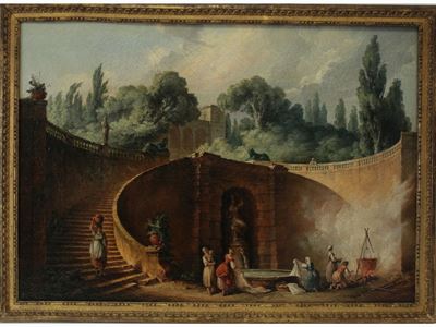 Scorcio di Giardino con Fontane e Lavandaie