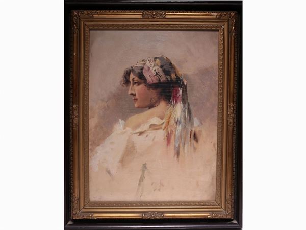 Scuola dell'Italia Settentrionale : Portrait of a woman  (late 19th/20th century)  - Auction House Sale: Furniture and Paintings from Villa Roseto - Florence - III - III - Maison Bibelot - Casa d'Aste Firenze - Milano