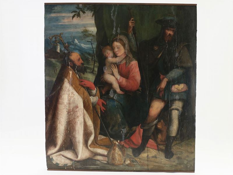 Alessandro Bonvicino Detto il Moretto Attribuito (1498-1554) - Madonna con Bambino, Santi Rocco e...