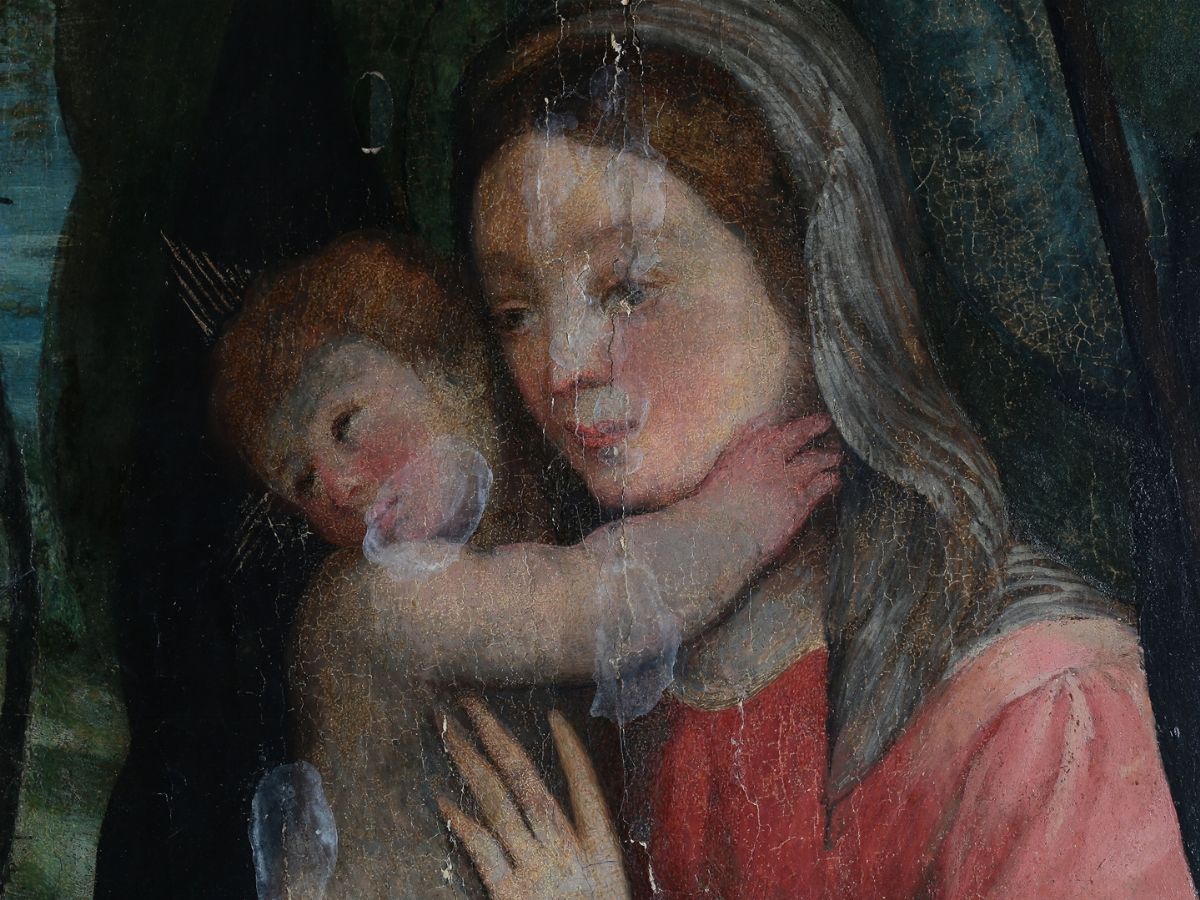 Alessandro Bonvicino Detto il Moretto Attribuito (1498-1554) - Madonna con Bambino, Santi Rocco e...