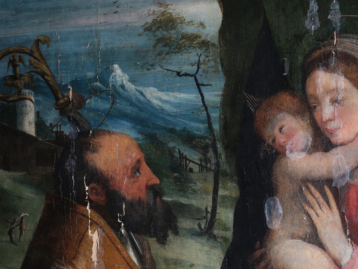 Alessandro Bonvicino Detto il Moretto Attribuito (1498-1554) - Madonna con Bambino, Santi Rocco e...