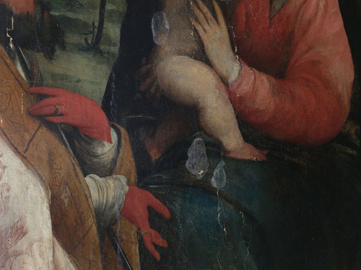 Alessandro Bonvicino Detto il Moretto Attribuito (1498-1554) - Madonna con Bambino, Santi Rocco e...