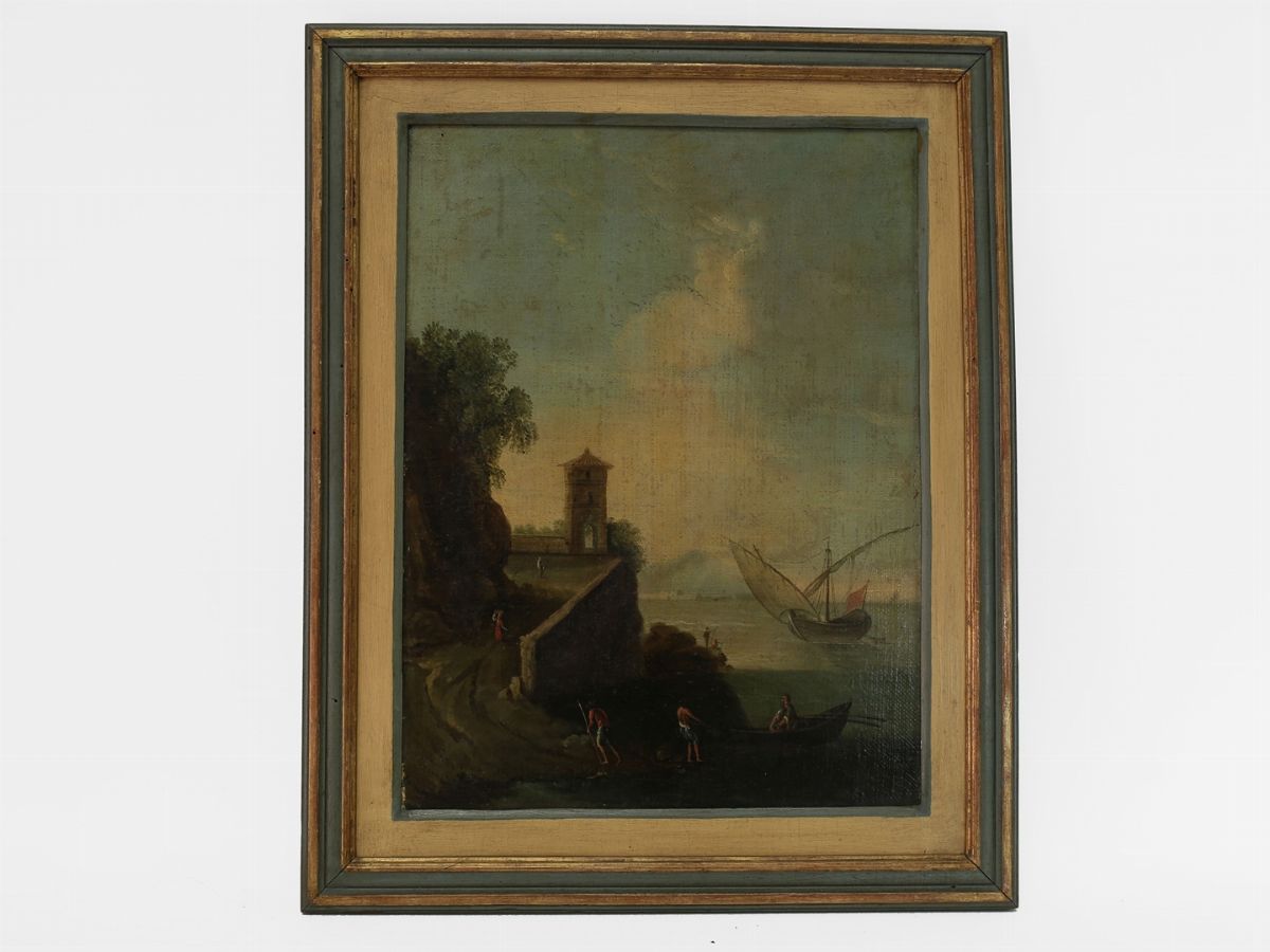 Cerchia di Paolo Anesi, XVIII/XIX Secolo - Paesaggi Fluviali con Architetture e Personaggi