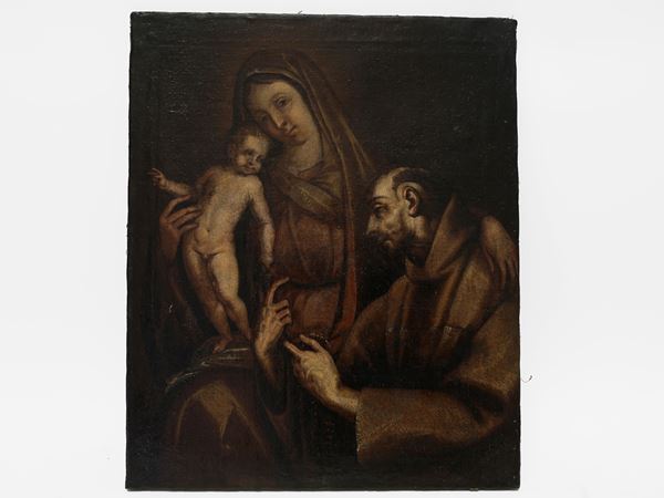 Scuola genovese del XVII secolo - Madonna con Bambino e San Francesco d'Assisi