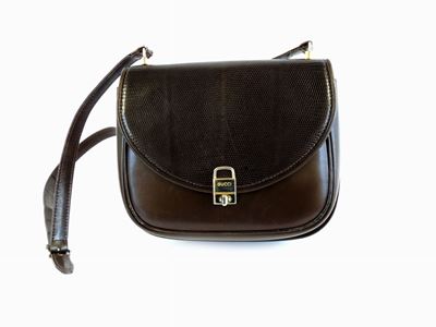 Borsa a Tracolla in Pelle e Lucertola Marrone, Gucci