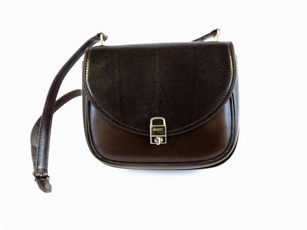 Brown leather and lizart shoulder bag, Gucci