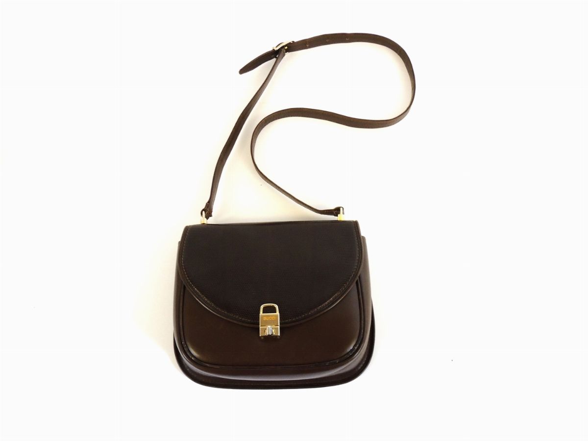 Borsa a Tracolla in Pelle e Lucertola Marrone, Gucci