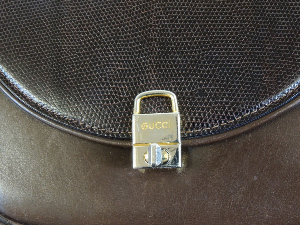 Borsa a Tracolla in Pelle e Lucertola Marrone, Gucci
