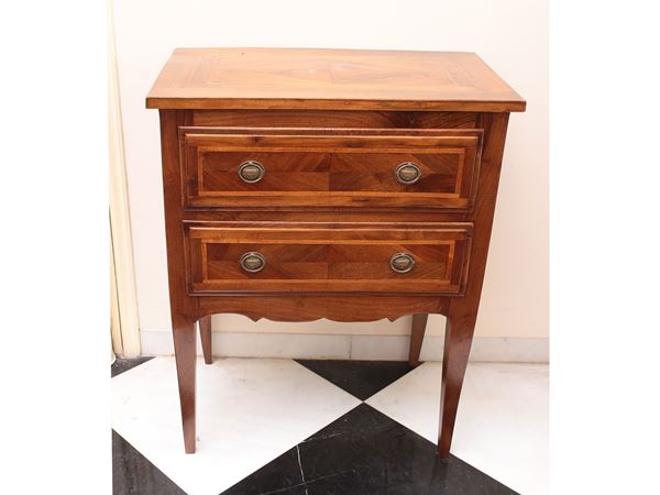 A couple of walnut veenered bedside cabinets