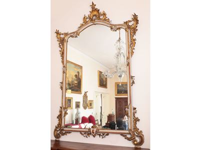 Grande Specchiera in Legno Laccato e Dorato