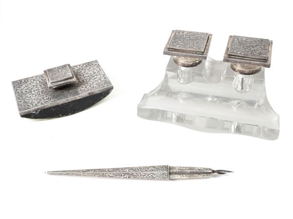 Set da scrittura in argento, prima metà del XX secolo