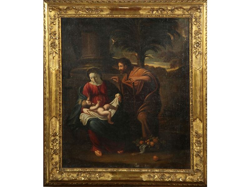Scuola Napoletana del XVII Secolo - Riposo Durante la Fuga in Egitto