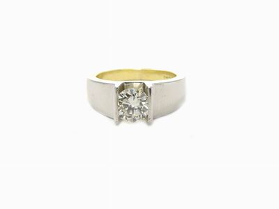 Anello Solitario in Oro Giallo e Platino con Diamante