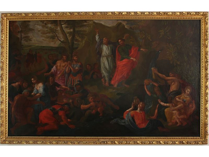 Seguace di Nicolas Poussin, XVIII/XIX Secolo - Mosè Fa Scaturire L'acqua dalla Roccia