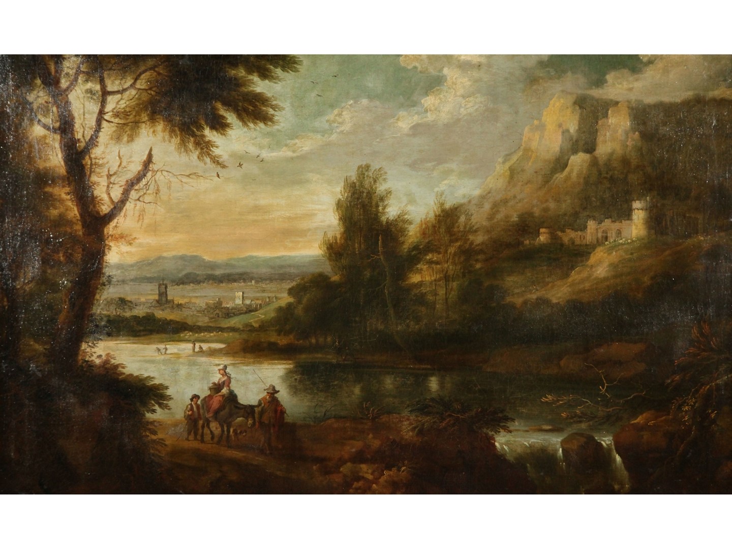 Scuola Francese del XVIII/XIX Secolo - Paesaggio Fluviale con Personaggi