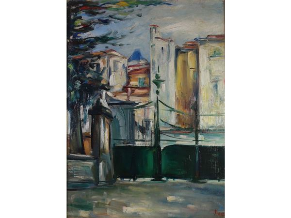 Enzo Pregno : The green gate  - Auction Lazzi's House - first part Furniture, paintings, Murano glass, curiosities - Maison Bibelot - Casa d'Aste Firenze - Milano